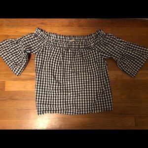 Blue gingham off the shoulder top